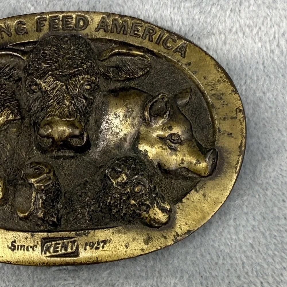 Vintage Lewis Buckles Belt Buckle Gold Tone Kent Feeds Helping Feed America